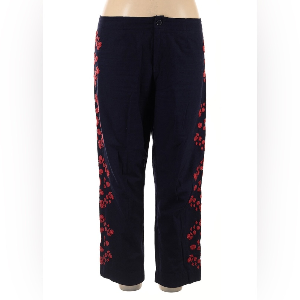 Frances Valentine Navy Pants with Red Floral Design